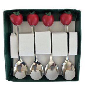 Vintage Boston Warehouse JAM SPOONS Brunch Apple Topper Stainless Steel Set of 4